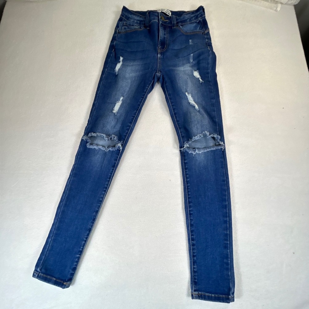 Wax Jean Womens Distressed Skinny Jeans Medium Wash High Rise Size 1 90213